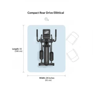Top-down view showing the floor space requirements for a compact, quiet rear drive elliptical.