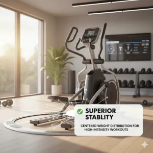 Close-up illustration of the centered weight distribution providing superior stability during high-intensity workouts.