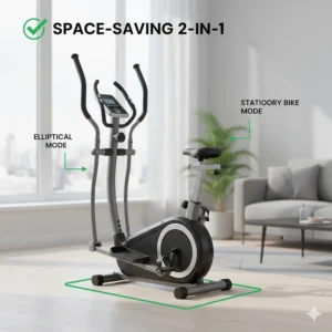 A versatile 2-in-1 elliptical cross trainer and stationary bike combo designed for maximum efficiency in small spaces.