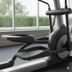 Oversized cushioned pedals designed for comfort on a commercial grade elliptical trainer.