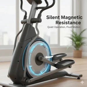 Internal view of a silent magnetic resistance system used in the best home elliptical machines for quiet operation.
