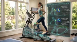 Graphic explaining how an adjustable stride length helps users find a comfortable range of motion.