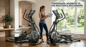 Infographic explaining the difference between silent magnetic resistance and air resistance.