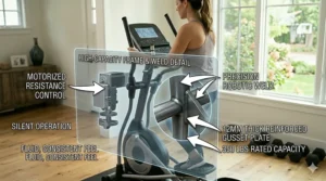 High-quality steel frame construction of a heavy-duty elliptical within a 1000 dollar budget.