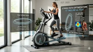 Graphic showing the elliptical path shape change when adjusted to a 15-degree incline.