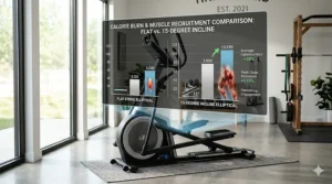 Chart comparing calorie burn rates between a flat stride and a 15-degree incline elliptical workout.