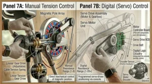 Side-by-side view of a manual tension knob elliptical machine versus a digital console interface.