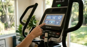 User interface illustration showing digital buttons for automatic incline and resistance adjustments.