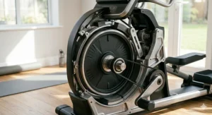 An interior cross-section diagram showcasing the silent magnetic drive system of a premium 7 inch display elliptical machine.