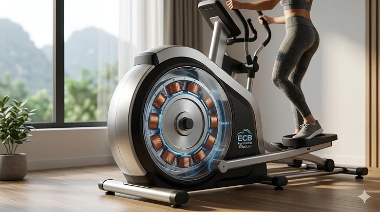 A high-quality elliptical trainer featuring an internal ECB resistance system for smooth and quiet home workouts. ECB resistance elliptical