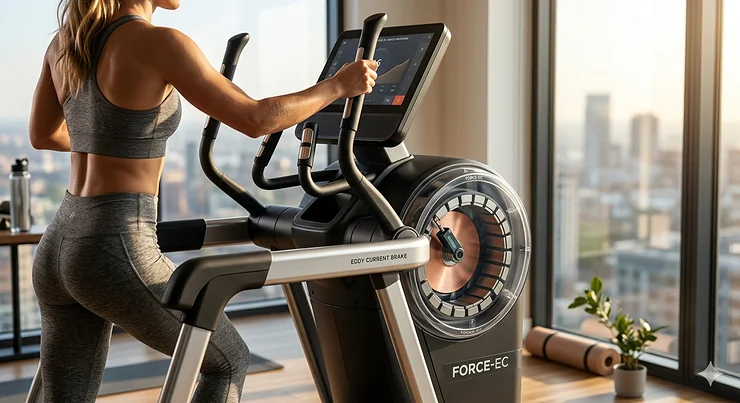 A high-end home elliptical trainer featuring an advanced eddy current brake system for smooth magnetic resistance. eddy current brake elliptical