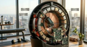 Graphic highlighting the lack of wear and tear in contactless magnetic braking systems for long-term durability.