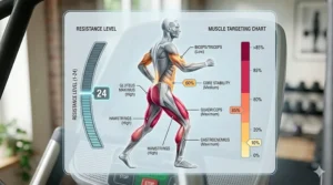 Diagram showing muscle engagement levels when using a 24 resistance level elliptical for lower body toning.