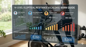 Illustration comparing calorie burn rates across different levels of elliptical resistance.