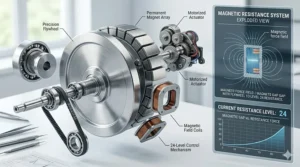 Internal view of a silent magnetic resistance system found in high-end 24-level ellipticals.