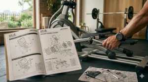 Step-by-step diagram showing the assembly process for a 325 pound elliptical trainer.