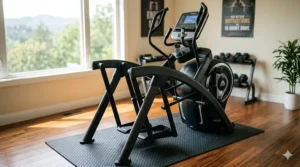 A high-quality 350 pound elliptical machine set up in a modern home gym.