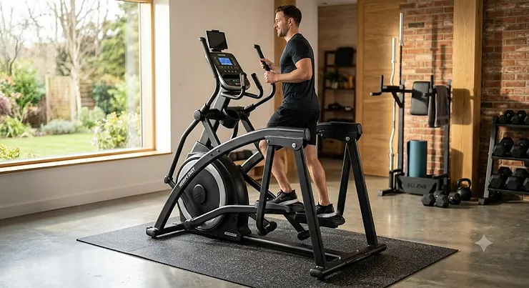 Heavy-duty elliptical trainer with a 375-pound weight capacity for home use.