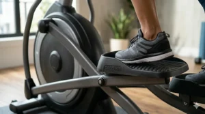 Adjusting the resistance levels on a 250-pound capacity elliptical.