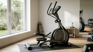 A 300 pound capacity elliptical featuring a space-saving design for small rooms.