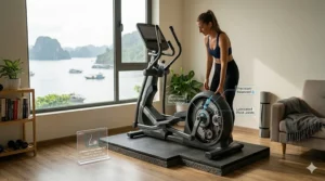 A compact reduced noise elliptical machine fit for a small apartment space.