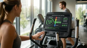 Chart showing heart rate zones for maintaining a conversation level during elliptical exercise.
