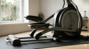 Oversized non-slip pedals on a durable 300 pound capacity elliptical machine.