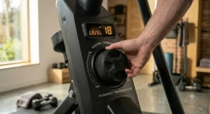 Adjustable resistance dial on a heavy-duty 375-pound capacity elliptical.