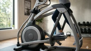 Side profile view of a sturdy 250-pound capacity elliptical machine.