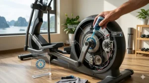 Applying lubricant to bearings for a smooth, reduced noise elliptical workout.