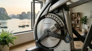 Close-up of the magnetic resistance system that makes this a completely silent elliptical machine.