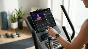 An illustration of a user’s progress bar and fitness achievements in the Peloton app after an elliptical workout.