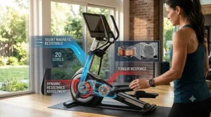 Diagram showing the adjustable resistance levels of the smart incline elliptical machine.