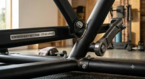 Reinforced steel frame construction of a 375-pound capacity elliptical.