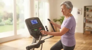 Elliptical machine showing adjustable resistance settings suitable for senior cardiovascular health.