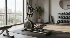A compact yet high-capacity elliptical machine fit for home fitness use by individuals requiring a sturdy heavy-duty build.