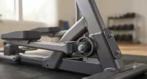 Close up of a sturdy elliptical frame designed to support the height and weight of taller athletes.