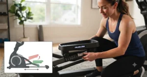 Diagram showing how to correctly adjust elliptical stride length for beginners.