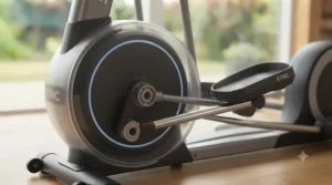 High-quality shot highlighting the smooth, fluid motion of a silent smart elliptical machine.