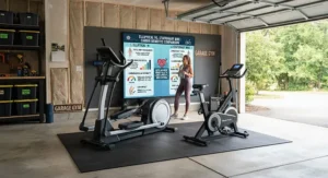Comparison chart highlighting the cardio benefits of using an elliptical versus a stationary bike in a home gym.