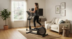 A high-quality compact elliptical designed for small living room spaces, allowing for an effective home workout.