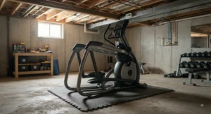 A high-quality elliptical trainer stable enough for use on an unfinished basement surface.