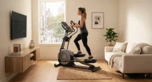 A modern elliptical design that blends seamlessly into a small living room layout for daily cardio.