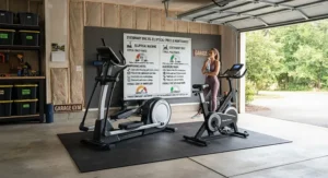 Visual comparison of typical price points and maintenance needs for elliptical machines and stationary bikes.