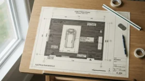 Diagram showing standard 3x6 equipment mat for elliptical machine sizing and footprint layout.