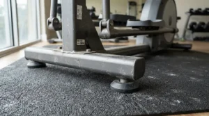 An equipment footprint highlighted in a 4x6 vs 3x6 exercise equipment mat size guide for home gym setup.