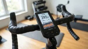 A detailed view of the digital touchscreen console on a premium gym quality elliptical for home use.