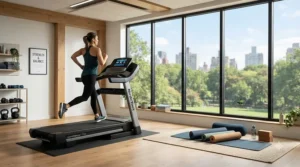 A complete layout featuring an elliptical trainer in a corporate wellness room.