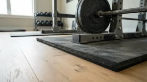 A felt-backed hardwood floor protection mat for elliptical machine shielding delicate maple flooring