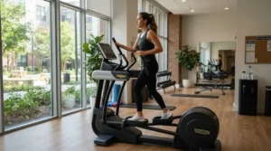 Quiet heavy use elliptical for college dorm gym helping maintain peace in residential zones.